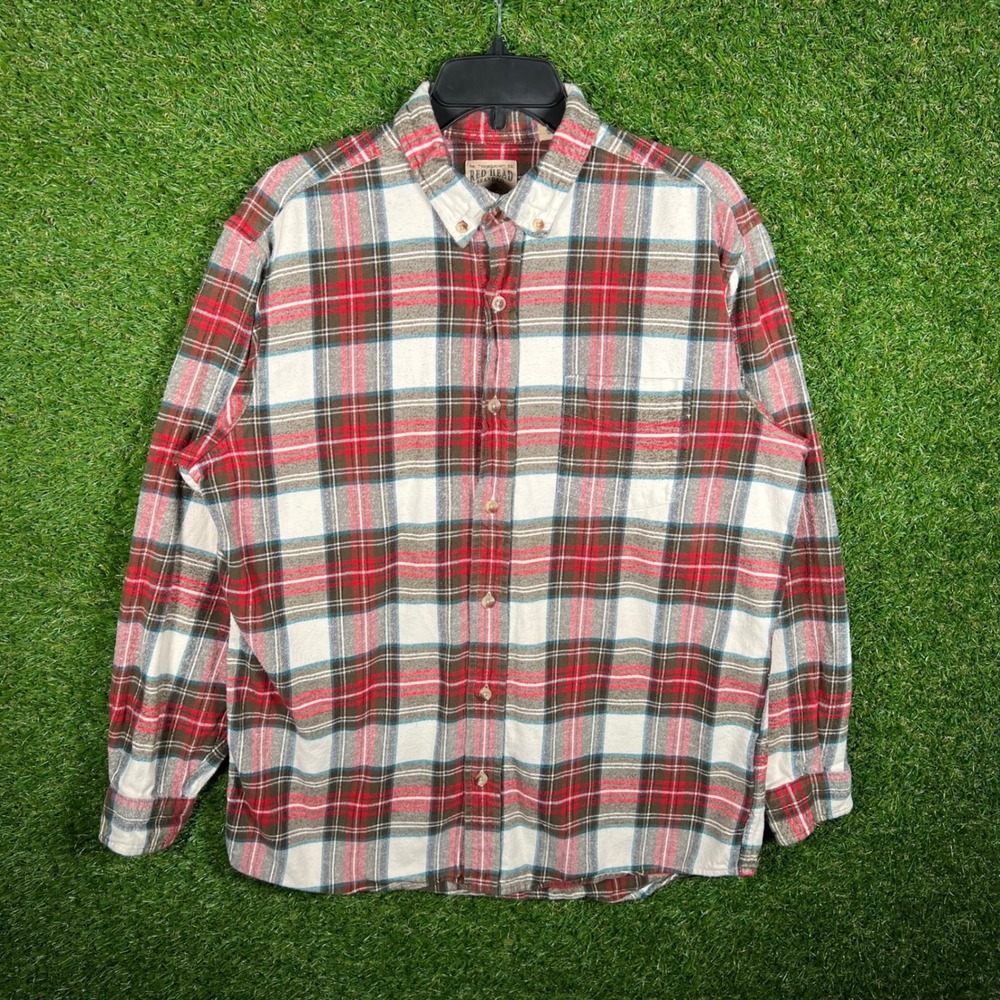 Red Head Brand Co Mens Large Plaid Flannel Button Down Shirt Red White
